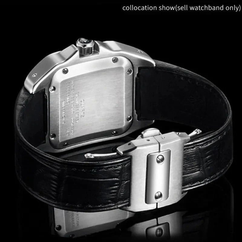 Genuine Leather Watchband Fit For Cartier Santos 100 Folding Buckle Watch Strap