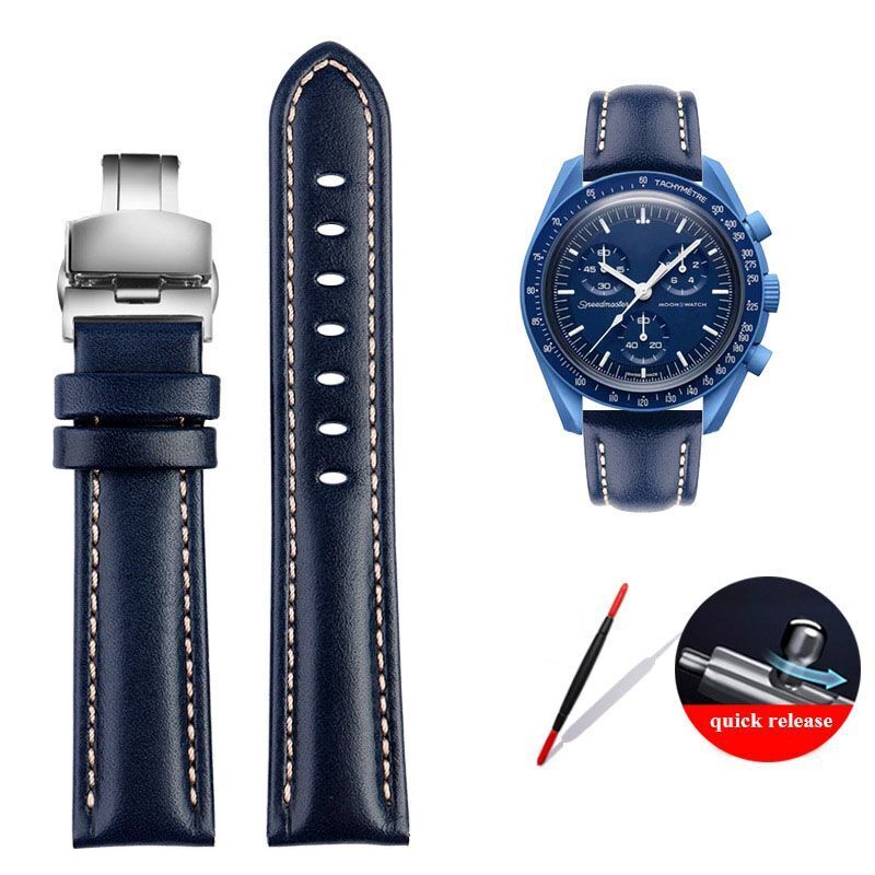 Genuine Leather Watch Strap Fit For Omega X Swatch Joint Moon Vintage Band 20mm