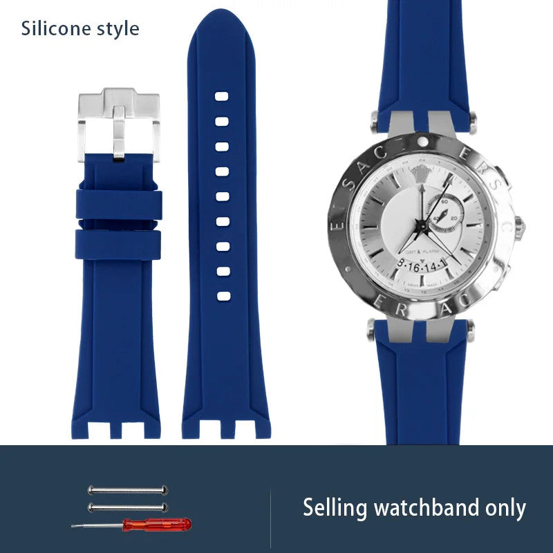 Calfskin Watch Strap For Versace V-RACECHRONO GMT 24mm Concave Convex Watchband