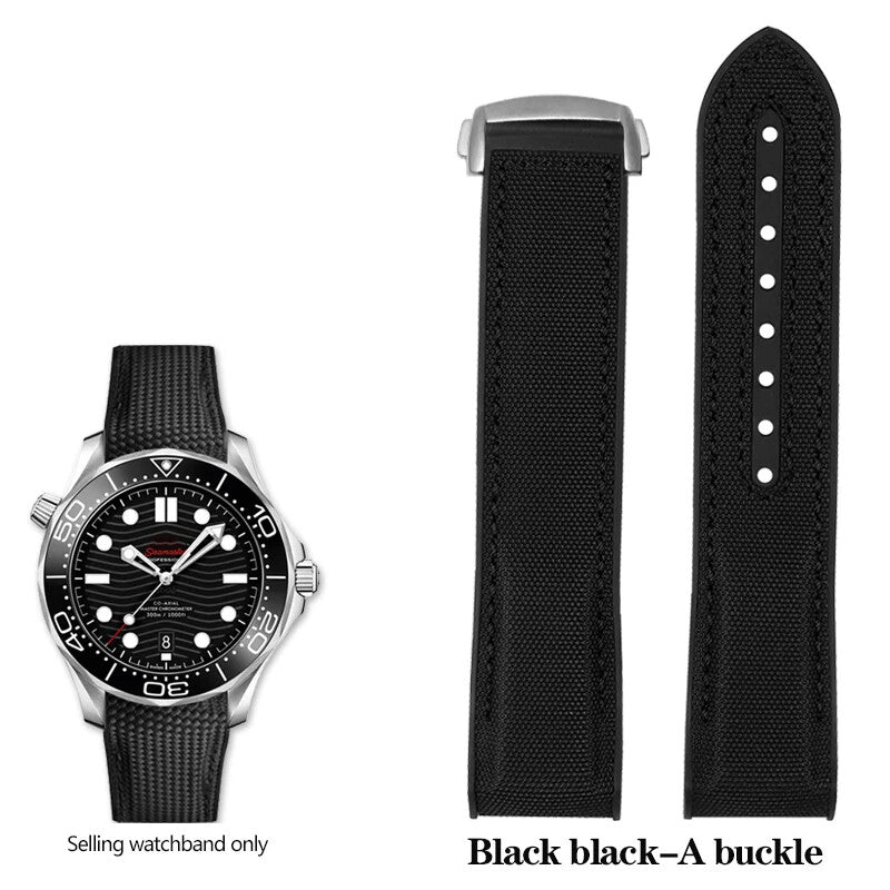 Rubber Silicone Nylon Watch Strap for Omega Seamaster 300 20 22mm Back Blue Band