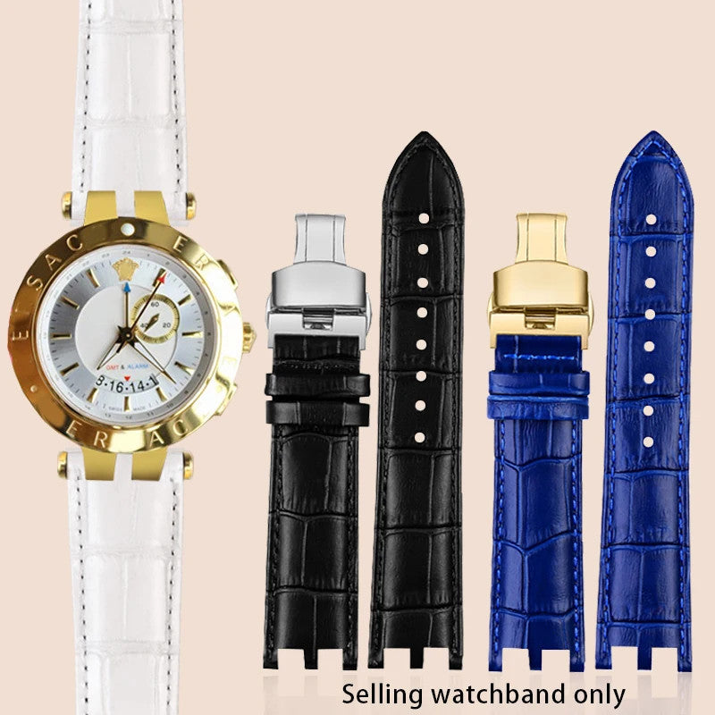 Calfskin Watch Strap For Versace V-RACECHRONO GMT 24mm Concave Convex Watchband