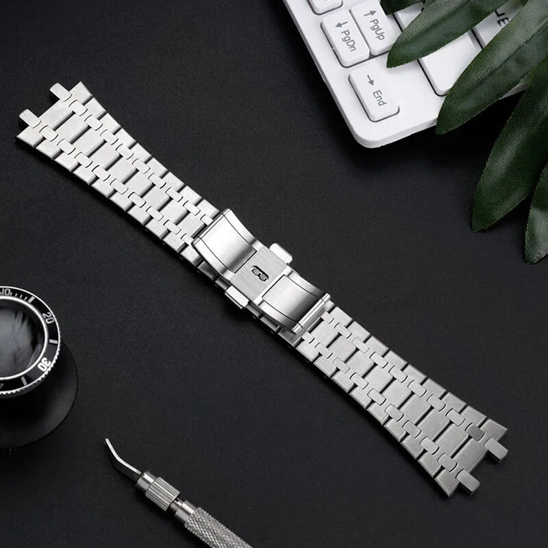 316L Steel Watch Strap for AP Royal Oak 15400 26331 15500 26mm 28mm Silver Band