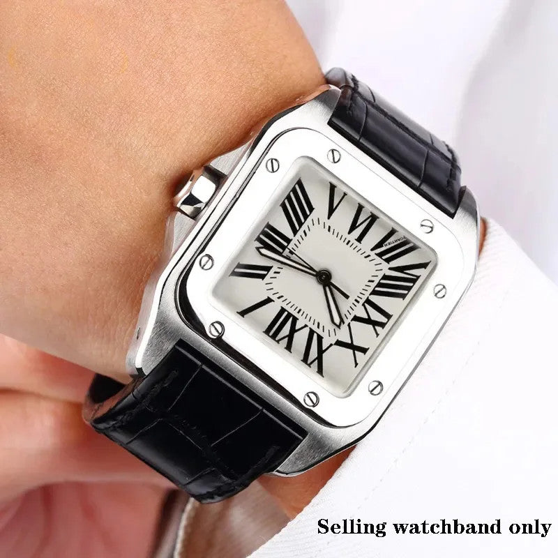 Genuine Leather Watchband Fit For Cartier Santos 100 Folding Buckle Watch Strap