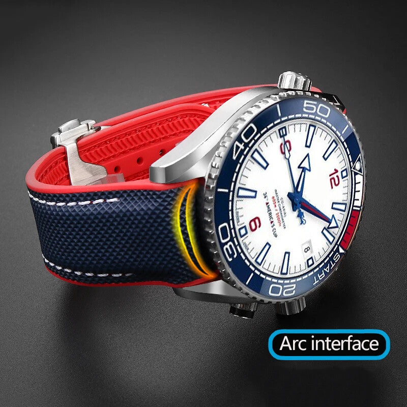 Rubber Silicone Nylon Watch Strap for Omega Seamaster 300 20 22mm Back Blue Band