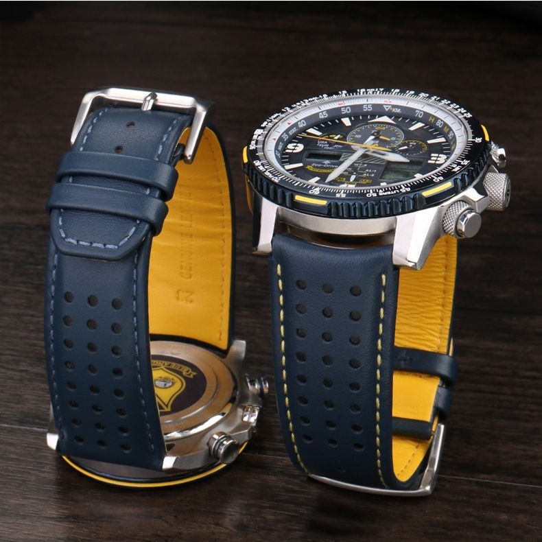 Genuine Leather Watch Band Fit For Citizen Blue Angel AT8020-54L/8020-03L/JY8078