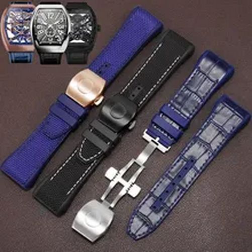 Genuine Leather Nylon Watchband Fit For Franck Muller V45 Series 28mm Straps