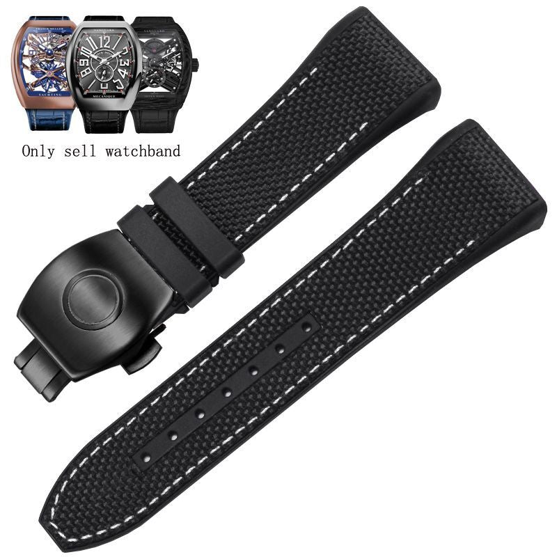 Genuine Leather Nylon Watchband Fit For Franck Muller V45 Series 28mm Straps