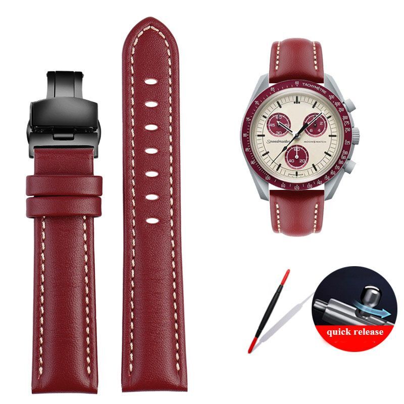 Genuine Leather Watch Strap Fit For Omega X Swatch Joint Moon Vintage Band 20mm