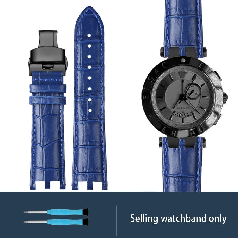 Calfskin Watch Strap For Versace V-RACECHRONO GMT 24mm Concave Convex Watchband