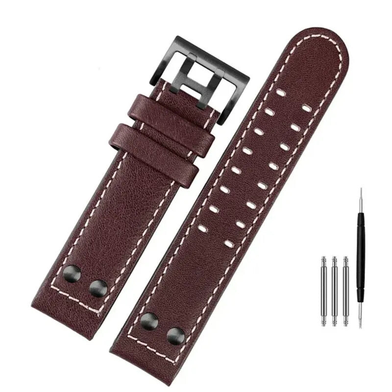Genuine Leather Watch Strap for Hamilton Khaki H77616533 22mm Military Wristband