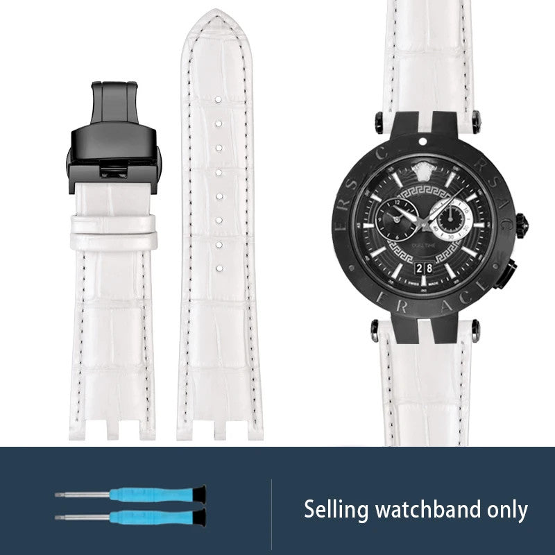 Calfskin Watch Strap For Versace V-RACECHRONO GMT 24mm Concave Convex Watchband