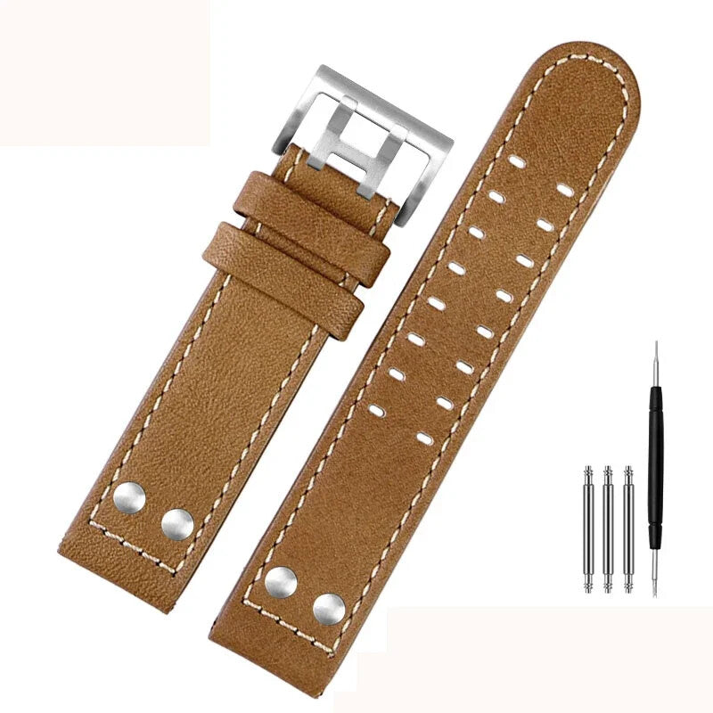 Genuine Leather Watch Strap for Hamilton Khaki H77616533 22mm Military Wristband