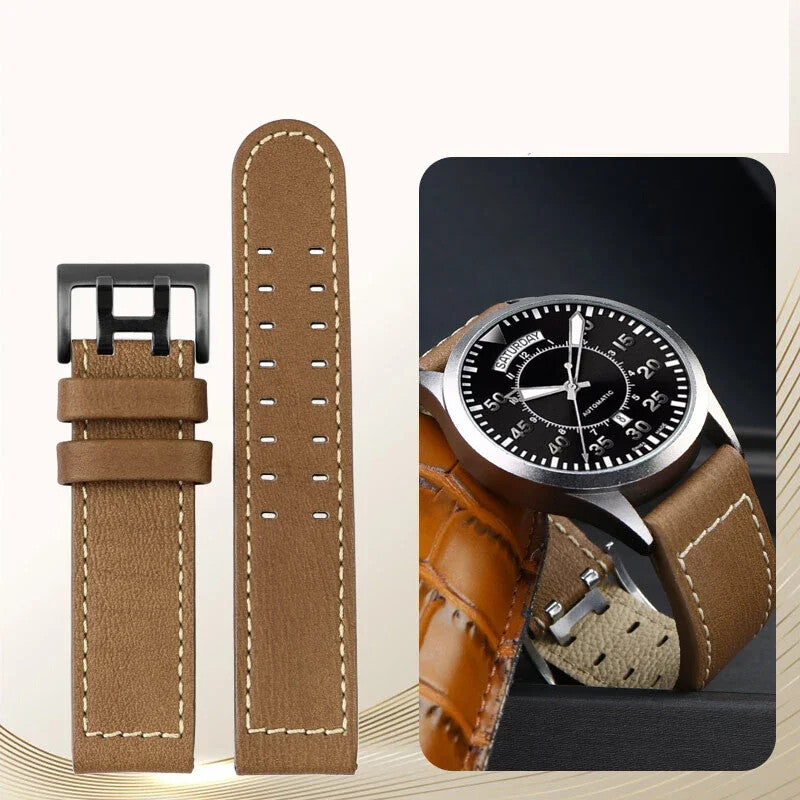 Genuine Leather Watch Strap for Hamilton Khaki H77616533 22mm Military Wristband