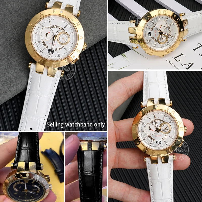 Calfskin Watch Strap For Versace V-RACECHRONO GMT 24mm Concave Convex Watchband