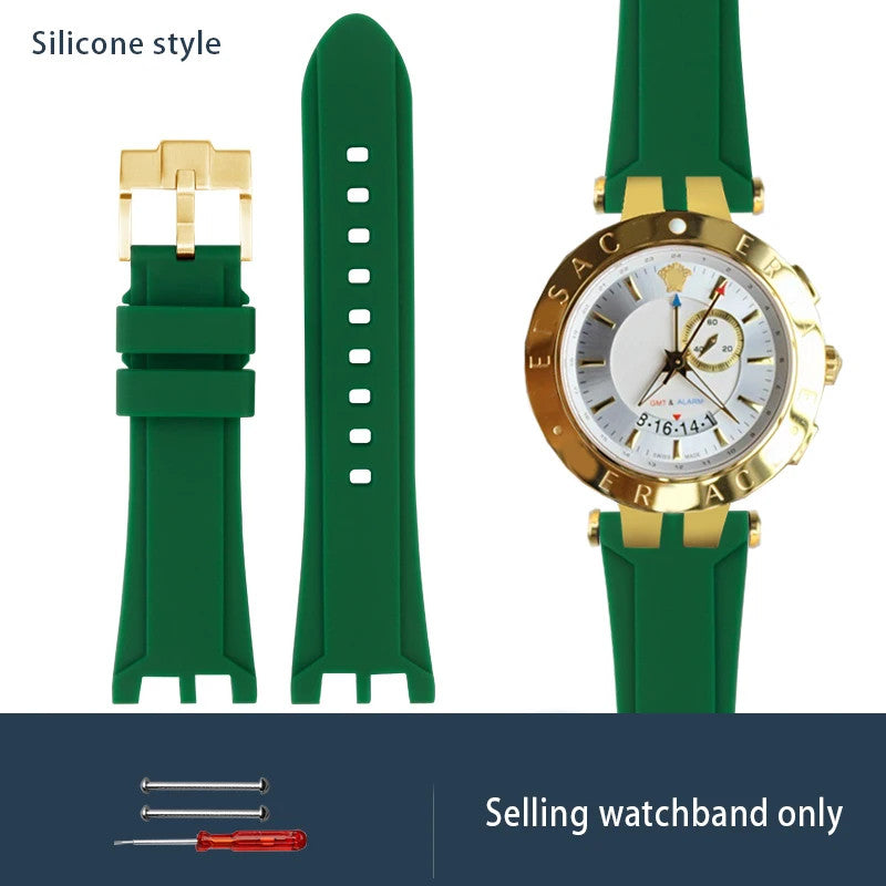 Calfskin Watch Strap For Versace V-RACECHRONO GMT 24mm Concave Convex Watchband