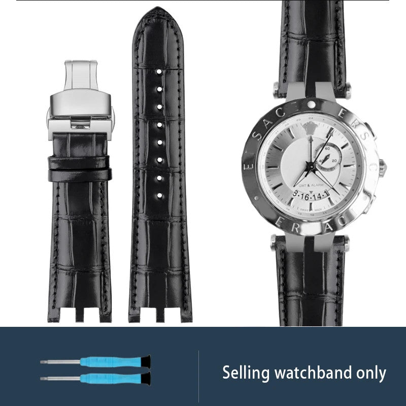 Calfskin Watch Strap For Versace V-RACECHRONO GMT 24mm Concave Convex Watchband