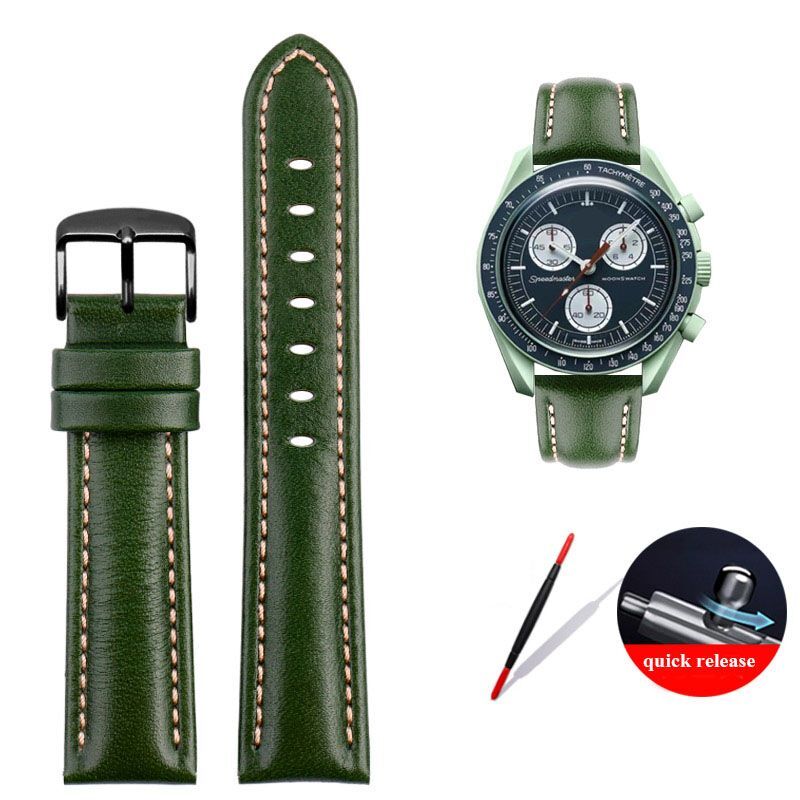 Genuine Leather Watch Strap Fit For Omega X Swatch Joint Moon Vintage Band 20mm