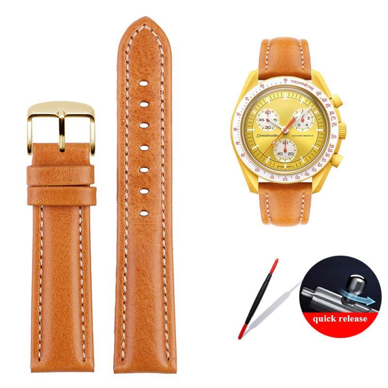 Genuine Leather Watch Strap Fit For Omega X Swatch Joint Moon Vintage Band 20mm