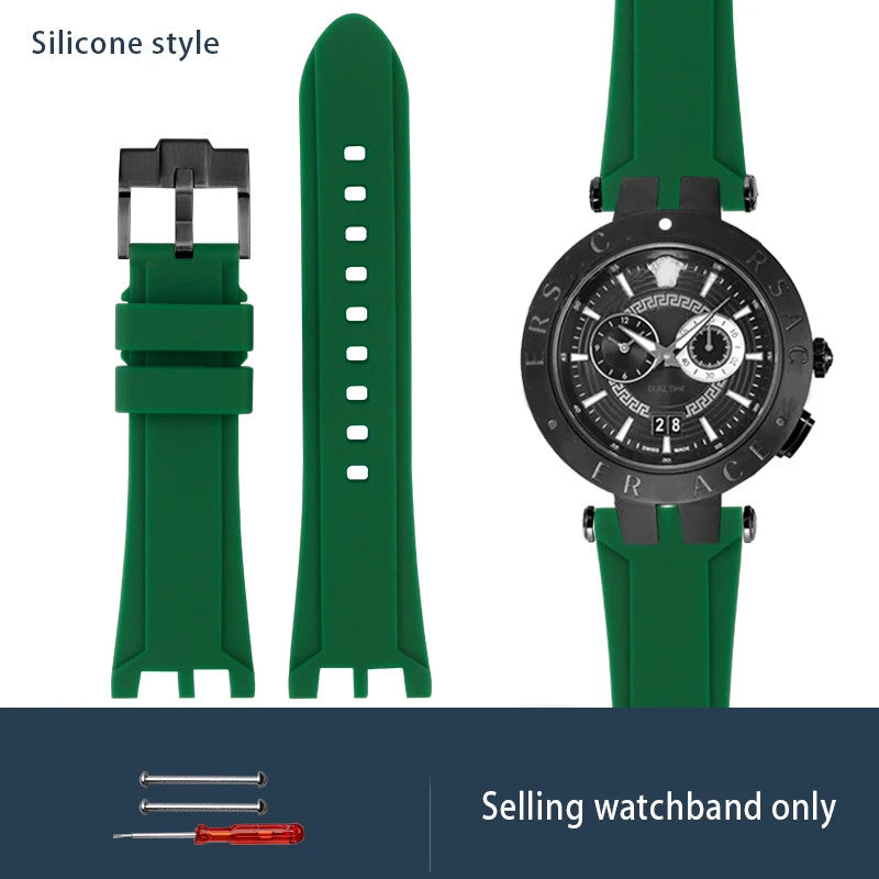 Calfskin Watch Strap For Versace V-RACECHRONO GMT 24mm Concave Convex Watchband
