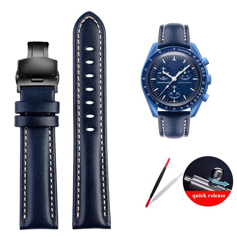 Genuine Leather Watch Strap Fit For Omega X Swatch Joint Moon Vintage Band 20mm