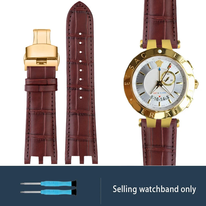 Calfskin Watch Strap For Versace V-RACECHRONO GMT 24mm Concave Convex Watchband