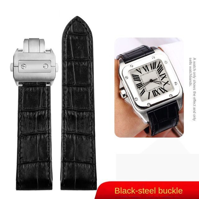 Genuine Leather Watchband Fit For Cartier Santos 100 Folding Buckle Watch Strap