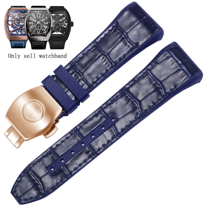 Genuine Leather Nylon Watchband Fit For Franck Muller V45 Series 28mm Straps