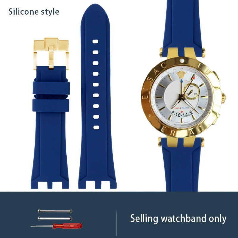 Calfskin Watch Strap For Versace V-RACECHRONO GMT 24mm Concave Convex Watchband