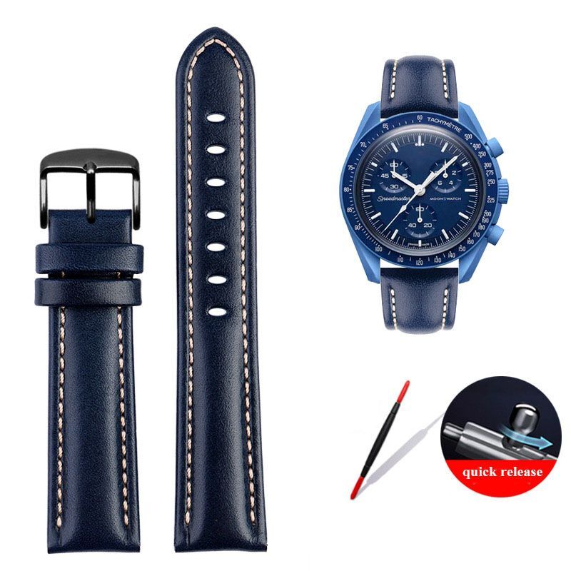 Genuine Leather Watch Strap Fit For Omega X Swatch Joint Moon Vintage Band 20mm