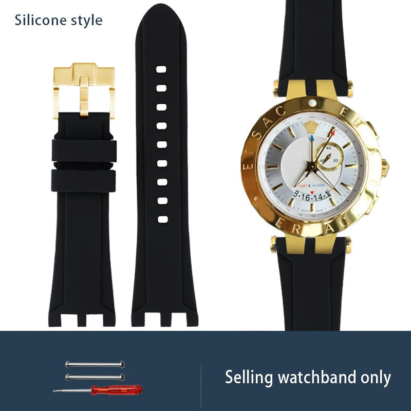 Calfskin Watch Strap For Versace V-RACECHRONO GMT 24mm Concave Convex Watchband