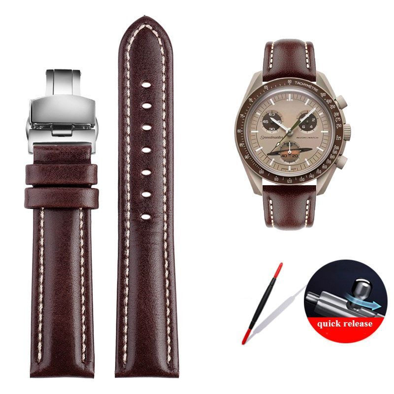 Genuine Leather Watch Strap Fit For Omega X Swatch Joint Moon Vintage Band 20mm
