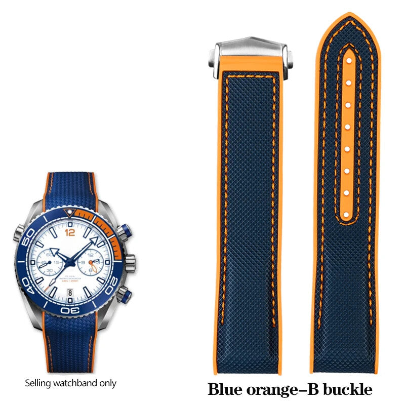 Rubber Silicone Nylon Watch Strap for Omega Seamaster 300 20 22mm Back Blue Band