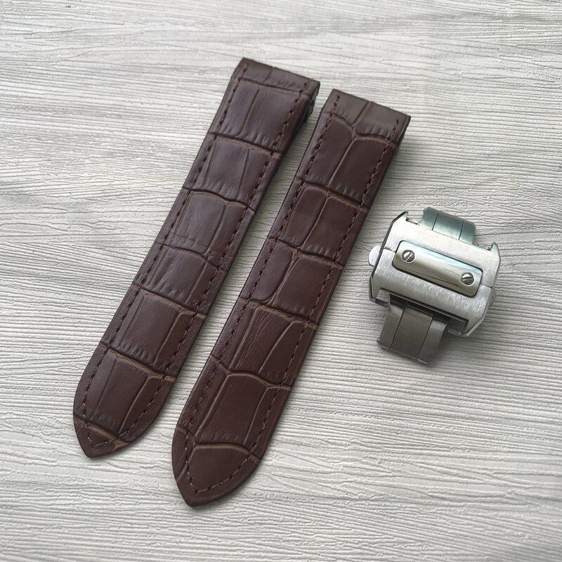 Genuine Leather Watch Strap Fit For Cartier Santos100 20mm 23mm Watch Band