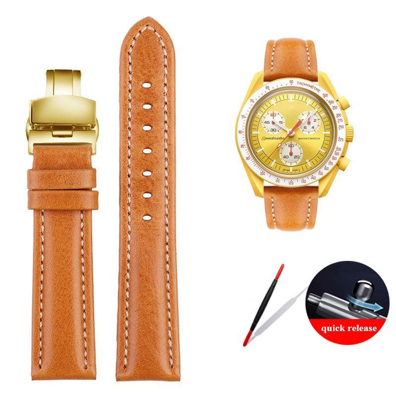 Genuine Leather Watch Strap Fit For Omega X Swatch Joint Moon Vintage Band 20mm