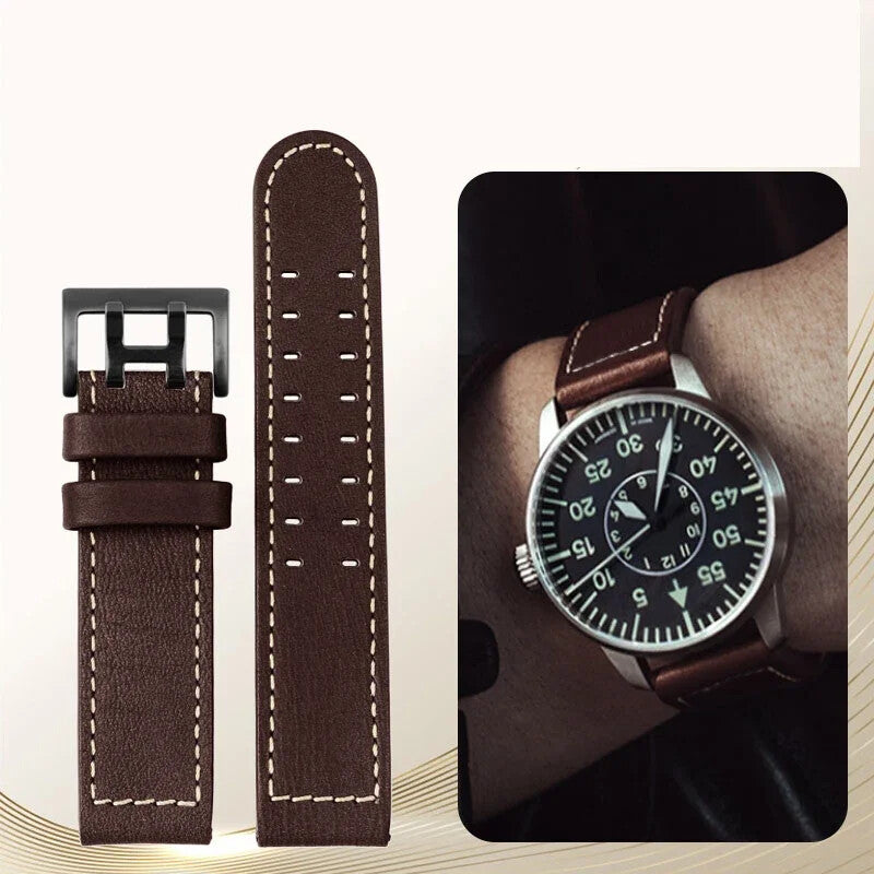 Genuine Leather Watch Strap for Hamilton Khaki H77616533 22mm Military Wristband
