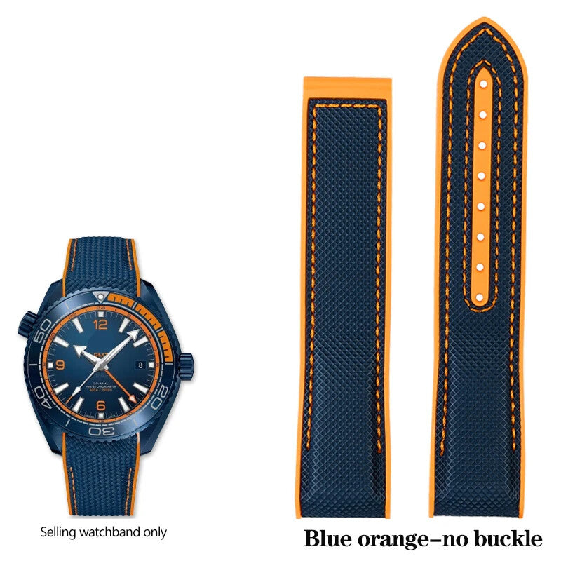 Rubber Silicone Nylon Watch Strap for Omega Seamaster 300 20 22mm Back Blue Band