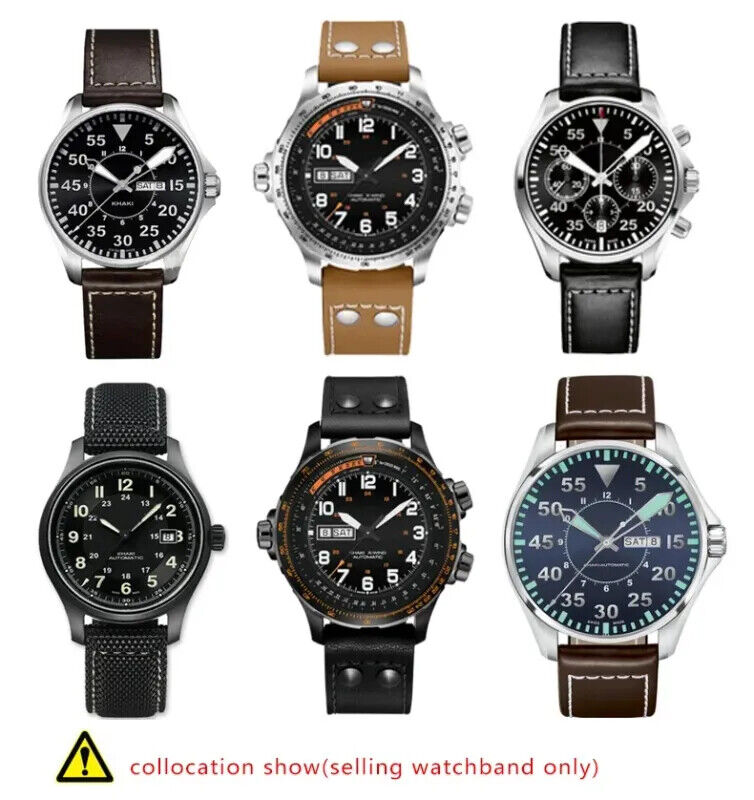 Genuine Leather Watch Strap for Hamilton Khaki H77616533 22mm Military Wristband