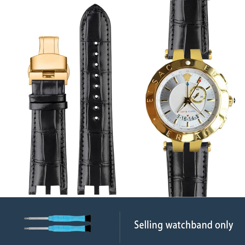 Calfskin Watch Strap For Versace V-RACECHRONO GMT 24mm Concave Convex Watchband