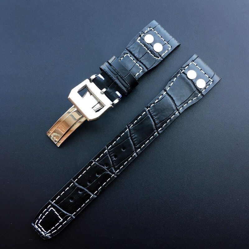 Genuine Leather Rivet Watchband Replace Fit For IWC Big Pilot 22mm Watch Strap
