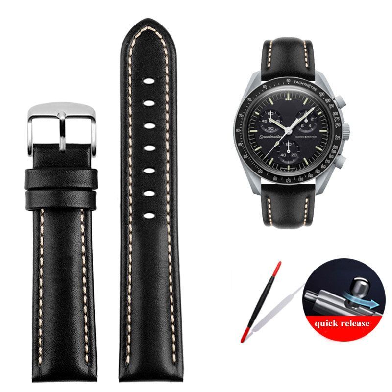 Genuine Leather Watch Strap Fit For Omega X Swatch Joint Moon Vintage Band 20mm