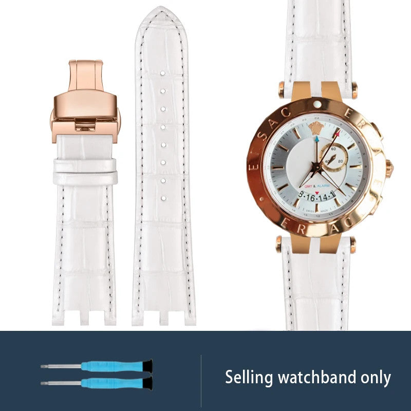 Calfskin Watch Strap For Versace V-RACECHRONO GMT 24mm Concave Convex Watchband