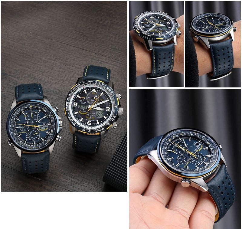 Genuine Leather Watch Band Fit For Citizen Blue Angel AT8020-54L/8020-03L/JY8078