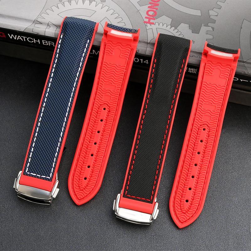 Curved Rubber Watchband For Omega Quarter Orange Series Seamaster 300 600 Strap