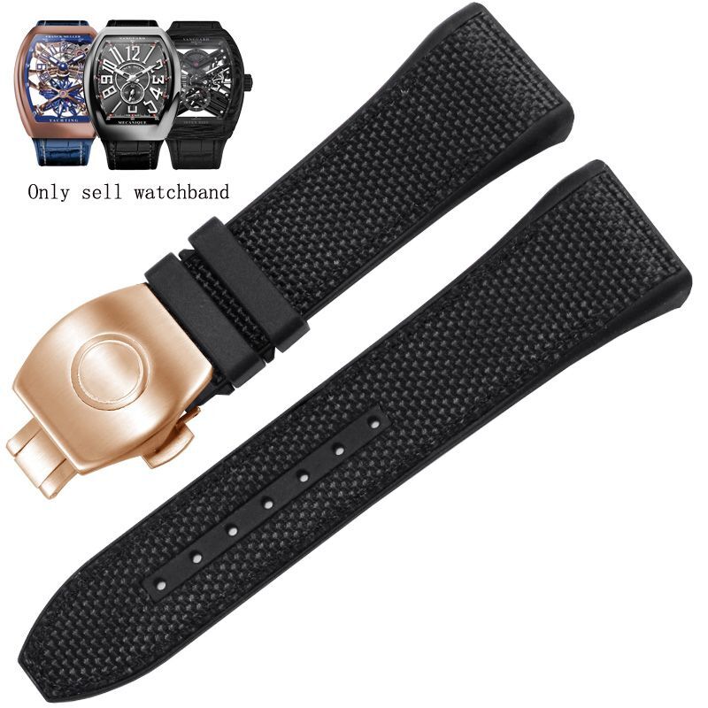 Genuine Leather Nylon Watchband Fit For Franck Muller V45 Series 28mm Straps