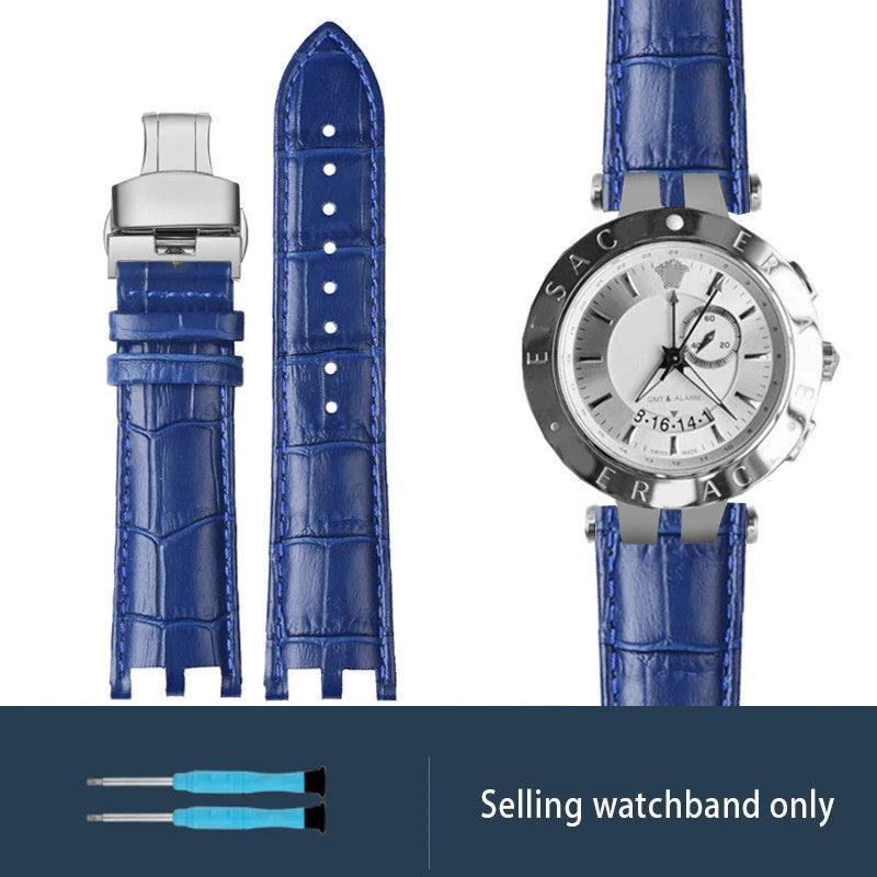 Calfskin Watch Strap For Versace V-RACECHRONO GMT 24mm Concave Convex Watchband