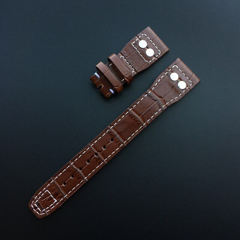 Genuine Leather Rivet Watchband Replace Fit For IWC Big Pilot 22mm Watch Strap