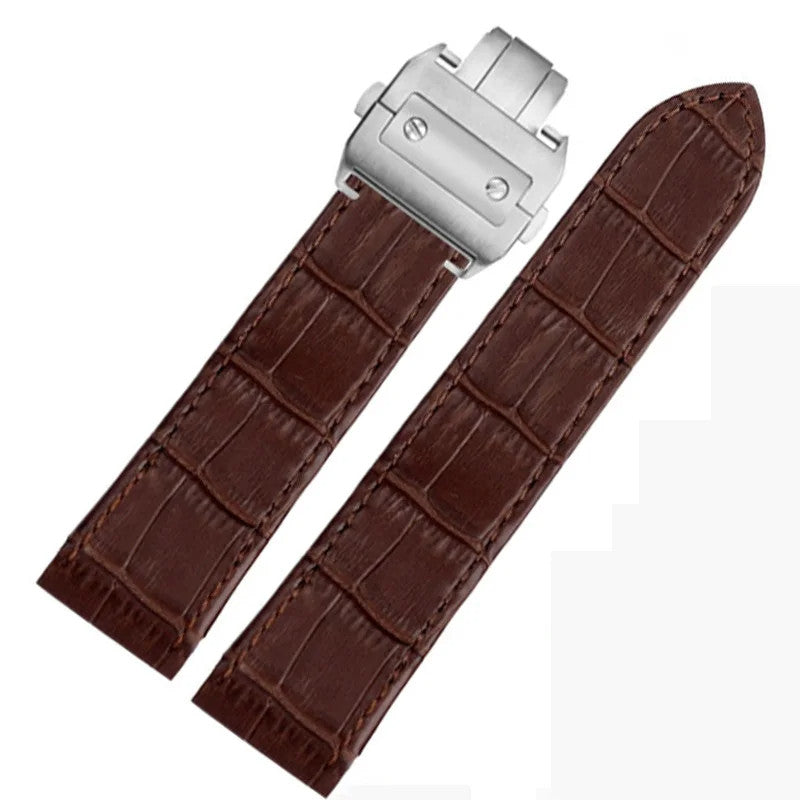Genuine Leather Watchband Fit For Cartier Santos 100 Folding Buckle Watch Strap