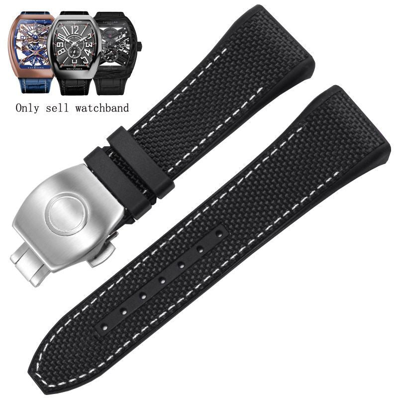 Genuine Leather Nylon Watchband Fit For Franck Muller V45 Series 28mm Straps