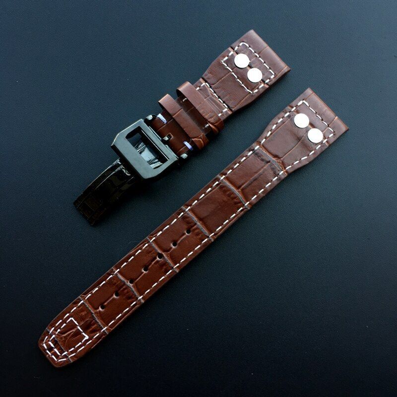 Genuine Leather Rivet Watchband Replace Fit For IWC Big Pilot 22mm Watch Strap
