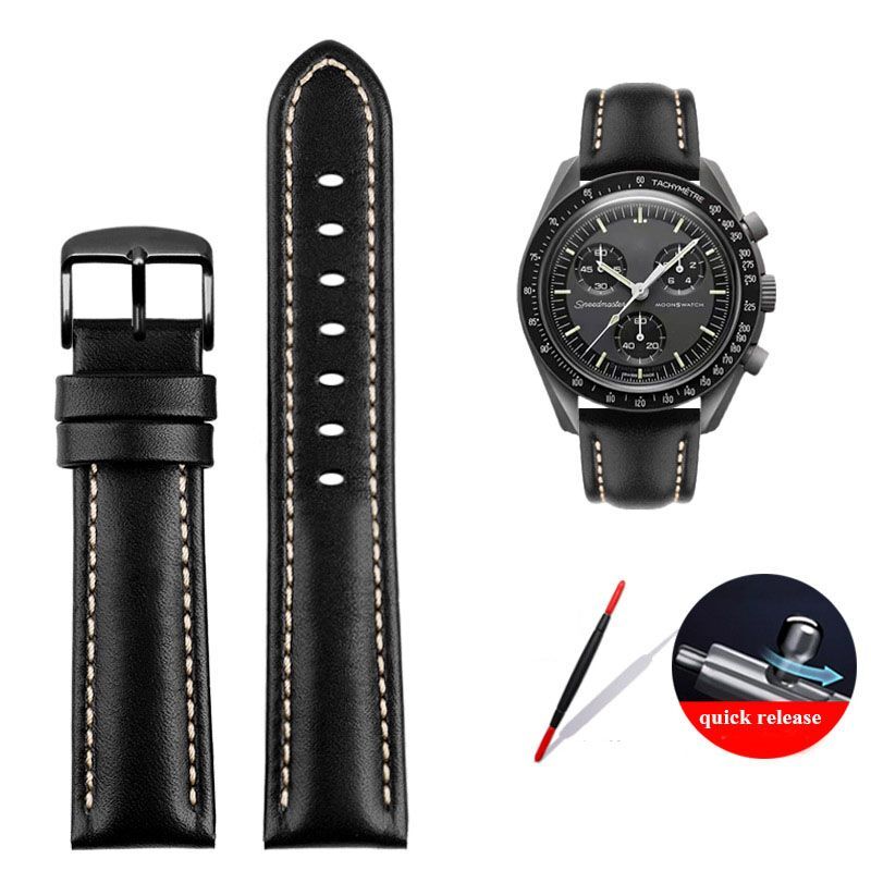 Genuine Leather Watch Strap Fit For Omega X Swatch Joint Moon Vintage Band 20mm